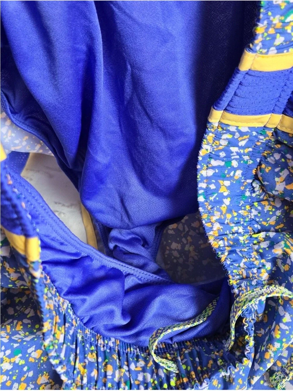 Nike Blue Floral Print Athletic Shorts with Yellow Trim